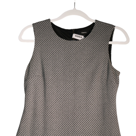 Theory Pencil Dress Women 4 Gray White Sheath Career Sleeveless Power Dressing - Picture 2 of 8